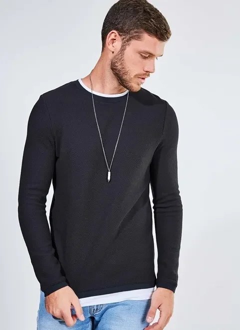 blusa manga longa em malha texturizada blusa manga longa em malha texturizada