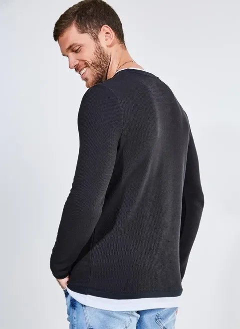 blusa manga longa em malha texturizada blusa manga longa em malha texturizada