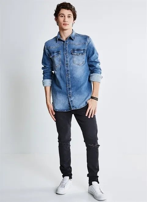 camisa manga longa em malha jeans camisa manga longa em malha jeans