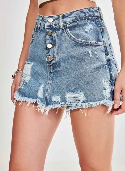 short saia jeans destroyed botões short saia jeans destroyed botões