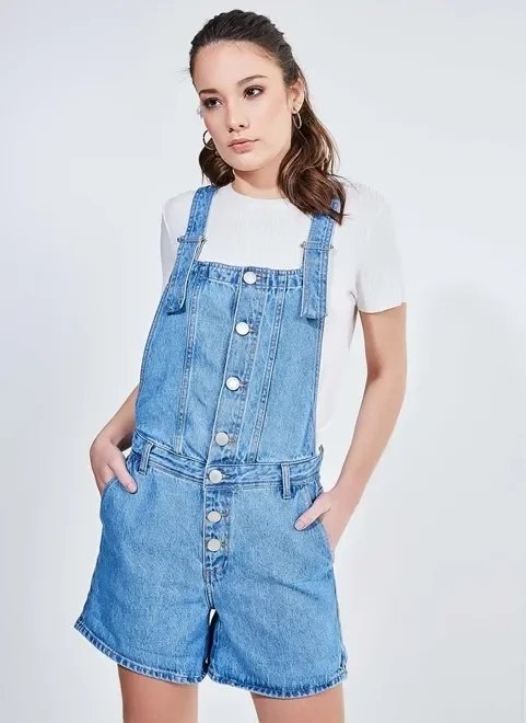 macaquinho em jeans médio macaquinho em jeans médio