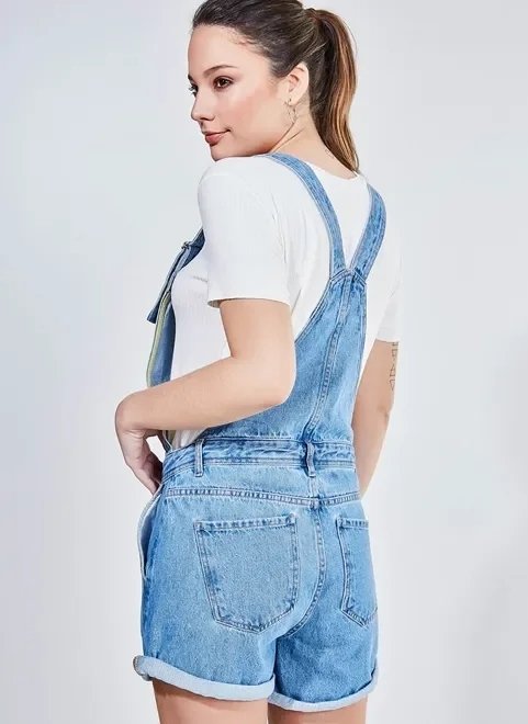 macaquinho em jeans médio macaquinho em jeans médio