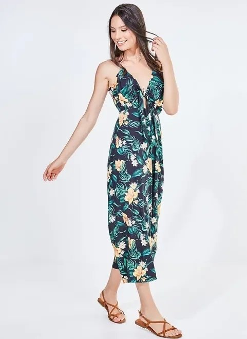 macacão estampa floral com nó macacão estampa floral com nó