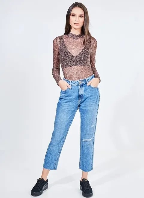 blusa em tule estampa onça blusa em tule estampa onça