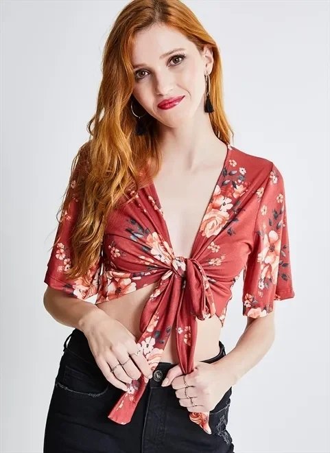 blusa cropped amarração floral blusa cropped amarração floral