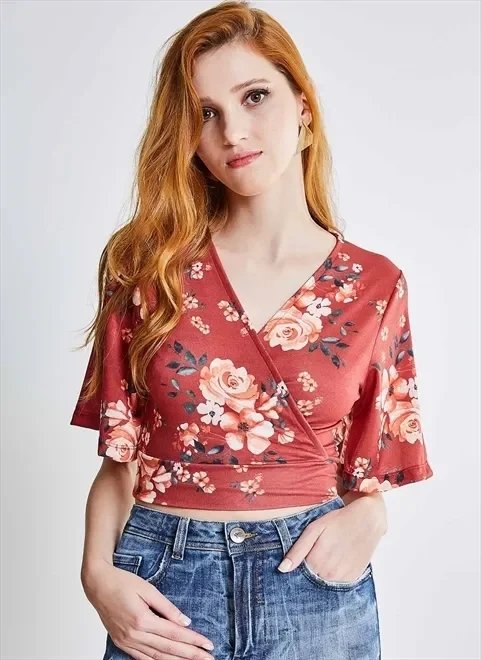 blusa cropped amarração floral blusa cropped amarração floral