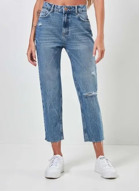 calça reta em jeans médio calça reta em jeans médio