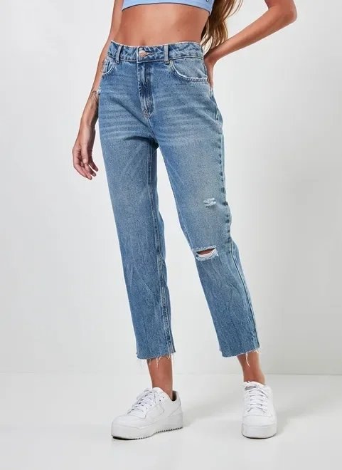calça reta em jeans médio calça reta em jeans médio