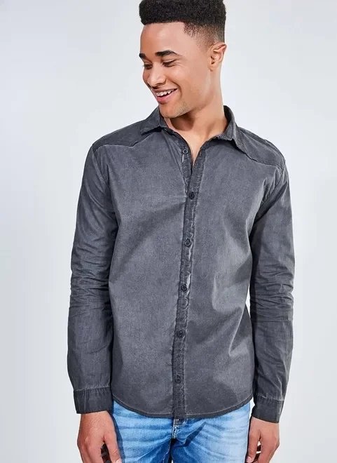 camisa manga longa estonada camisa manga longa estonada