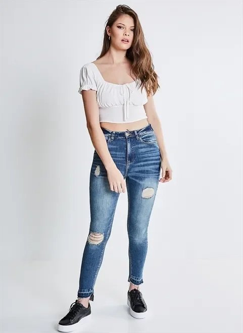 calça jeans skinny premium com puídos calça jeans skinny premium com puídos
