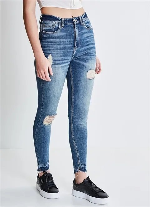 calça jeans skinny premium com puídos calça jeans skinny premium com puídos