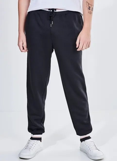 calça em malha preta com detalhes calça em malha preta com detalhes