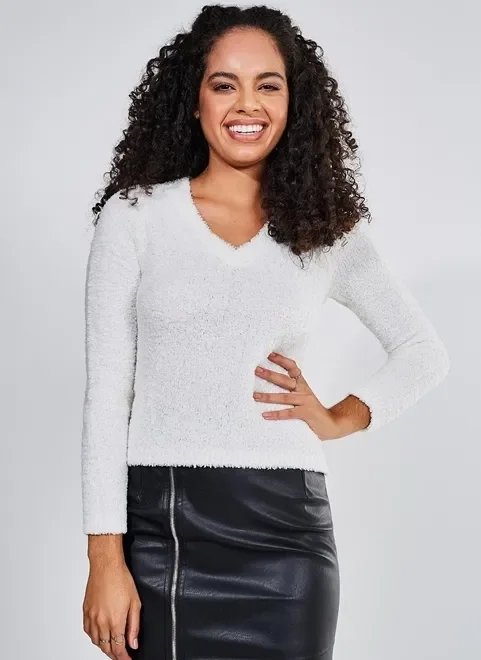 blusa pelinhos gola v em tricô blusa pelinhos gola v em tricô