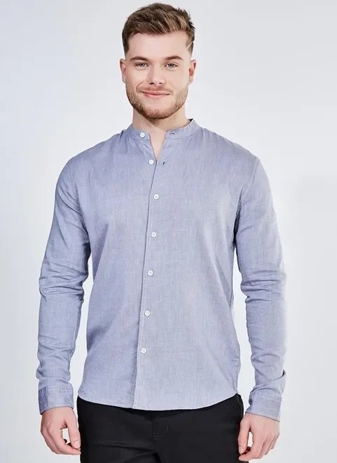 camisa manga longa mescla gola padre camisa manga longa mescla gola padre