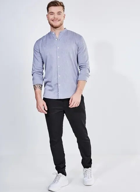 camisa manga longa mescla gola padre camisa manga longa mescla gola padre