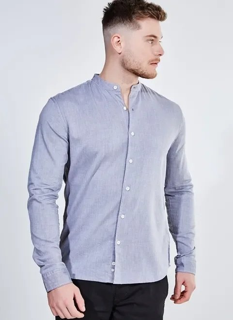 camisa manga longa mescla gola padre camisa manga longa mescla gola padre