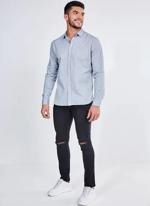 camisa manga longa cinza clássica camisa manga longa cinza clássica