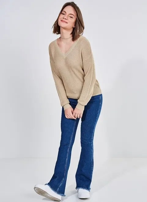 blusa dourado metalizado em tricô blusa dourado metalizado em tricô