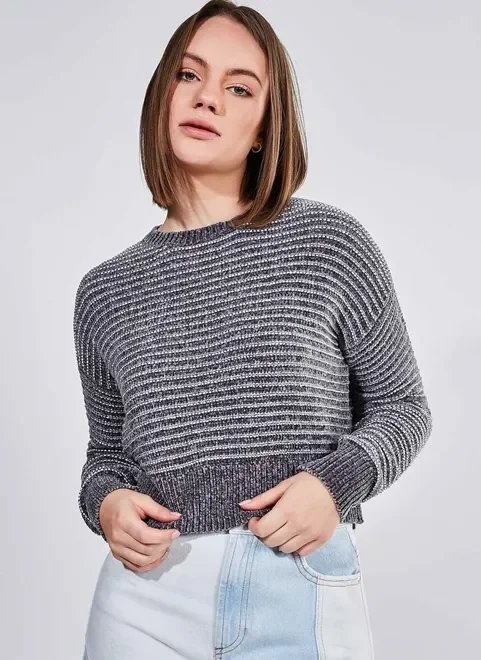 blusa em tricô listra metalizada blusa em tricô listra metalizada