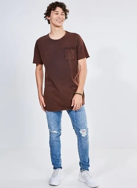 camiseta alongada marmorizada com bolso camiseta alongada marmorizada com bolso