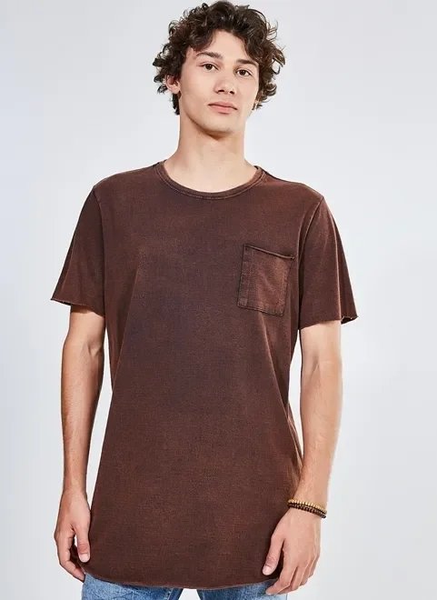 camiseta alongada marmorizada com bolso camiseta alongada marmorizada com bolso