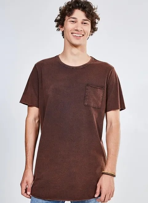 camiseta alongada marmorizada com bolso camiseta alongada marmorizada com bolso