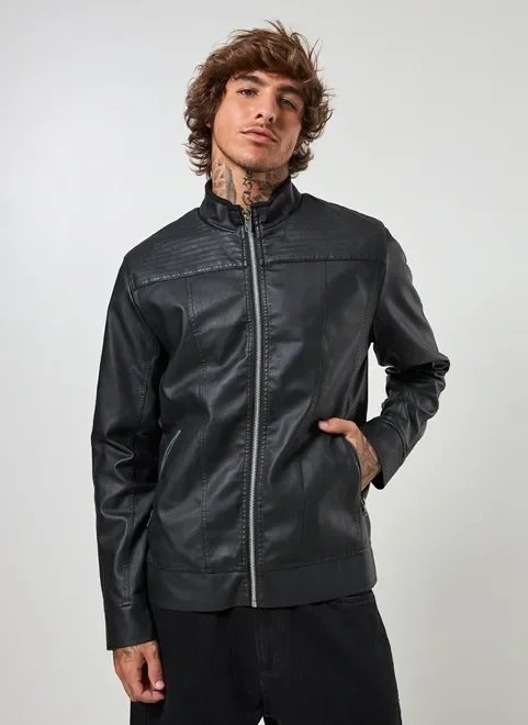 jaqueta preta poliuretano jaqueta preta poliuretano