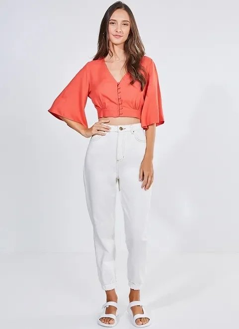 blusa cropped manga morcego com botões blusa cropped manga morcego com botões