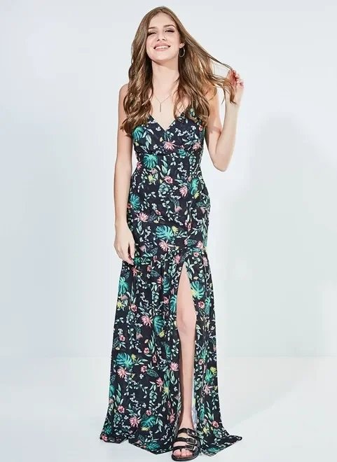 vestido longo floral preto vestido longo floral preto