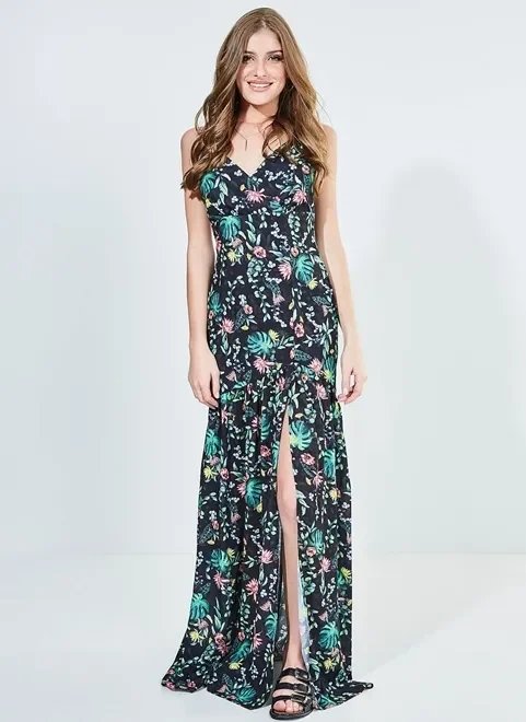 vestido longo floral preto vestido longo floral preto