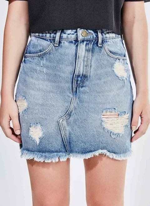 saia cintura alta em jeans com rasgos saia cintura alta em jeans com rasgos
