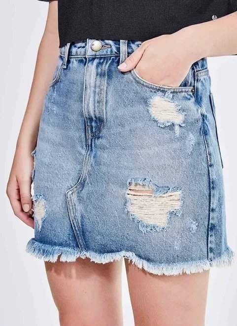 saia cintura alta em jeans com rasgos saia cintura alta em jeans com rasgos