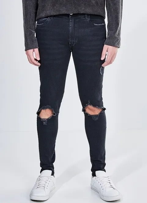 calça super skinny em jeans black com rasgos calça super skinny em jeans black com rasgos