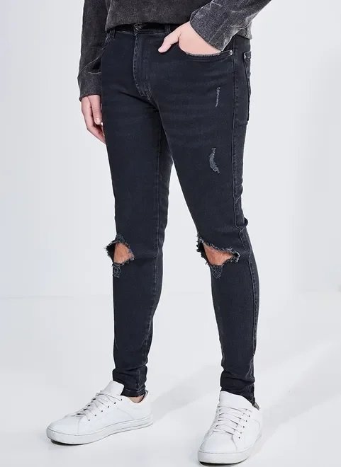 calça super skinny em jeans black com rasgos calça super skinny em jeans black com rasgos