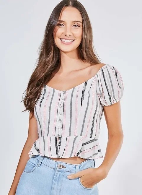 blusa listrada com babado na barra blusa listrada com babado na barra