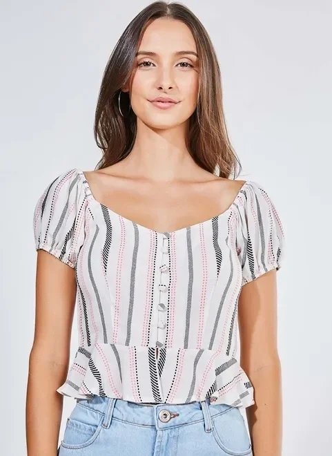 blusa listrada com babado na barra blusa listrada com babado na barra