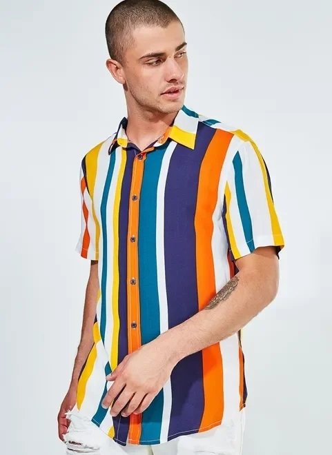 camisa manga curta color listrada camisa manga curta color listrada