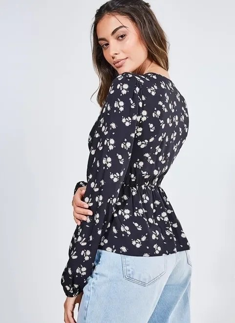 blusa manga longa estampada preta blusa manga longa estampada preta