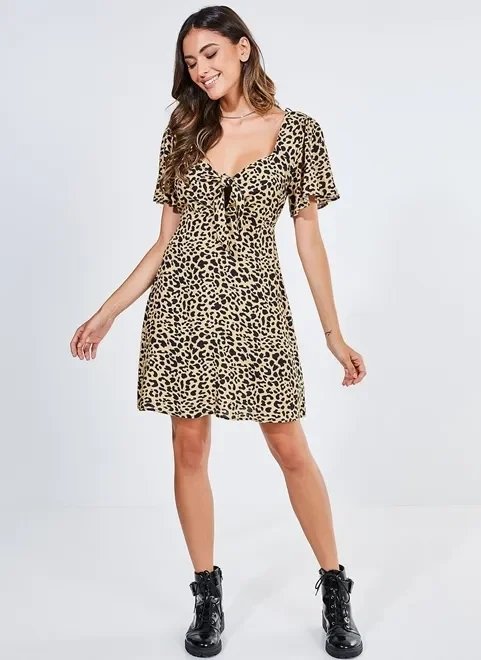 vestido animal print amarração decote vestido animal print amarração decote