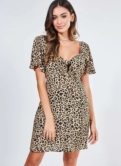 vestido animal print amarração decote vestido animal print amarração decote