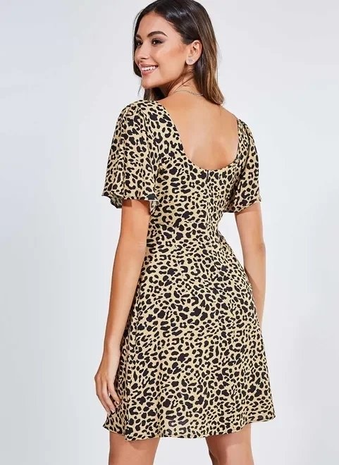 vestido animal print amarração decote vestido animal print amarração decote