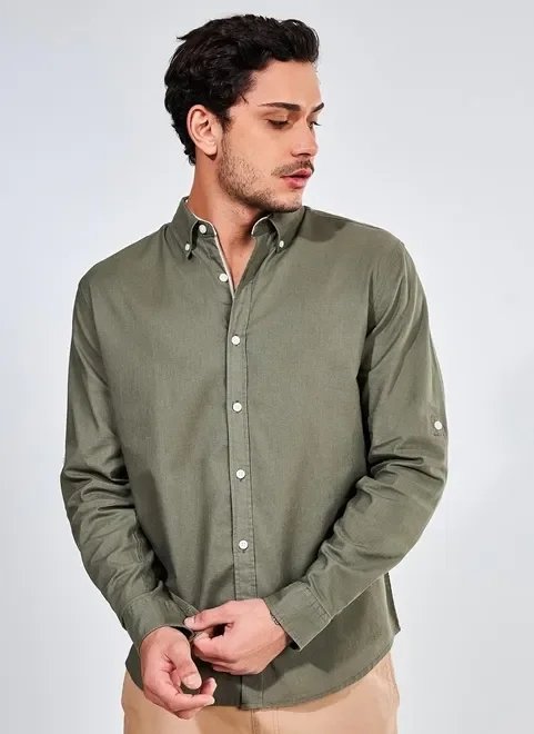 camisa verde militar com linho camisa verde militar com linho
