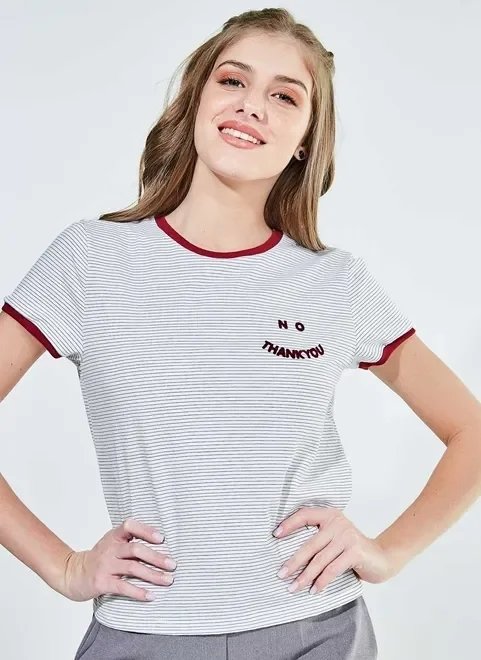 blusa listrada estampa flocada no thank you blusa listrada estampa flocada no thank you