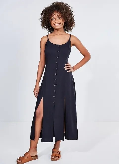 vestido midi evasê com fendas vestido midi evasê com fendas