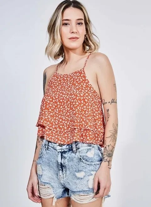 blusa cropped estampa floral com babados blusa cropped estampa floral com babados