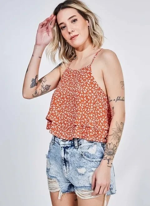 blusa cropped estampa floral com babados blusa cropped estampa floral com babados