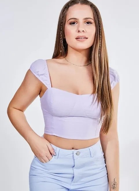 blusa cropped lilás decote romântico blusa cropped lilás decote romântico