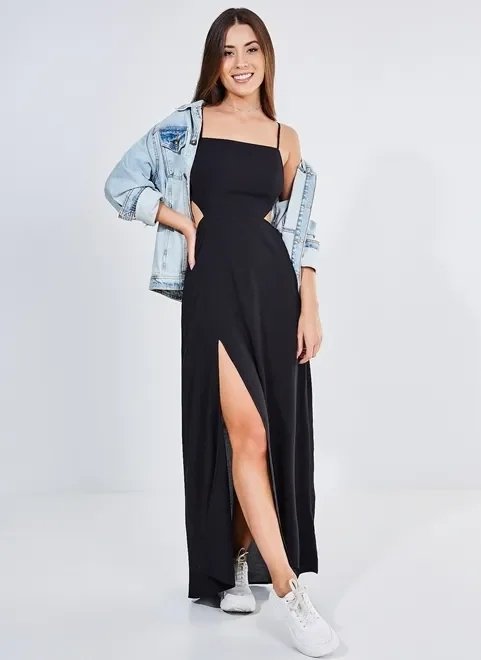 vestido preto longo com amarração nas costas vestido preto longo com amarração nas costas