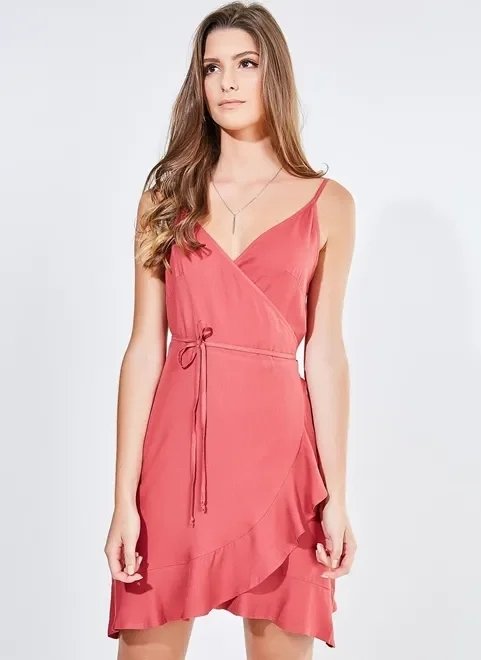 vestido curto transpassado com babado vestido curto transpassado com babado