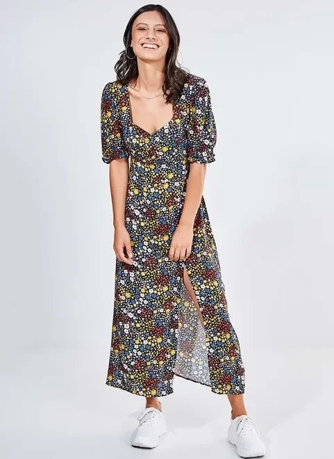 vestido midi acinturado floral vestido midi acinturado floral